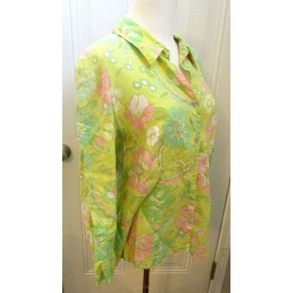 Sigrid Olsen Shirt 100% Linen Pastel Floral Summer Spring Top Womens Size L - Picture 6 of 8